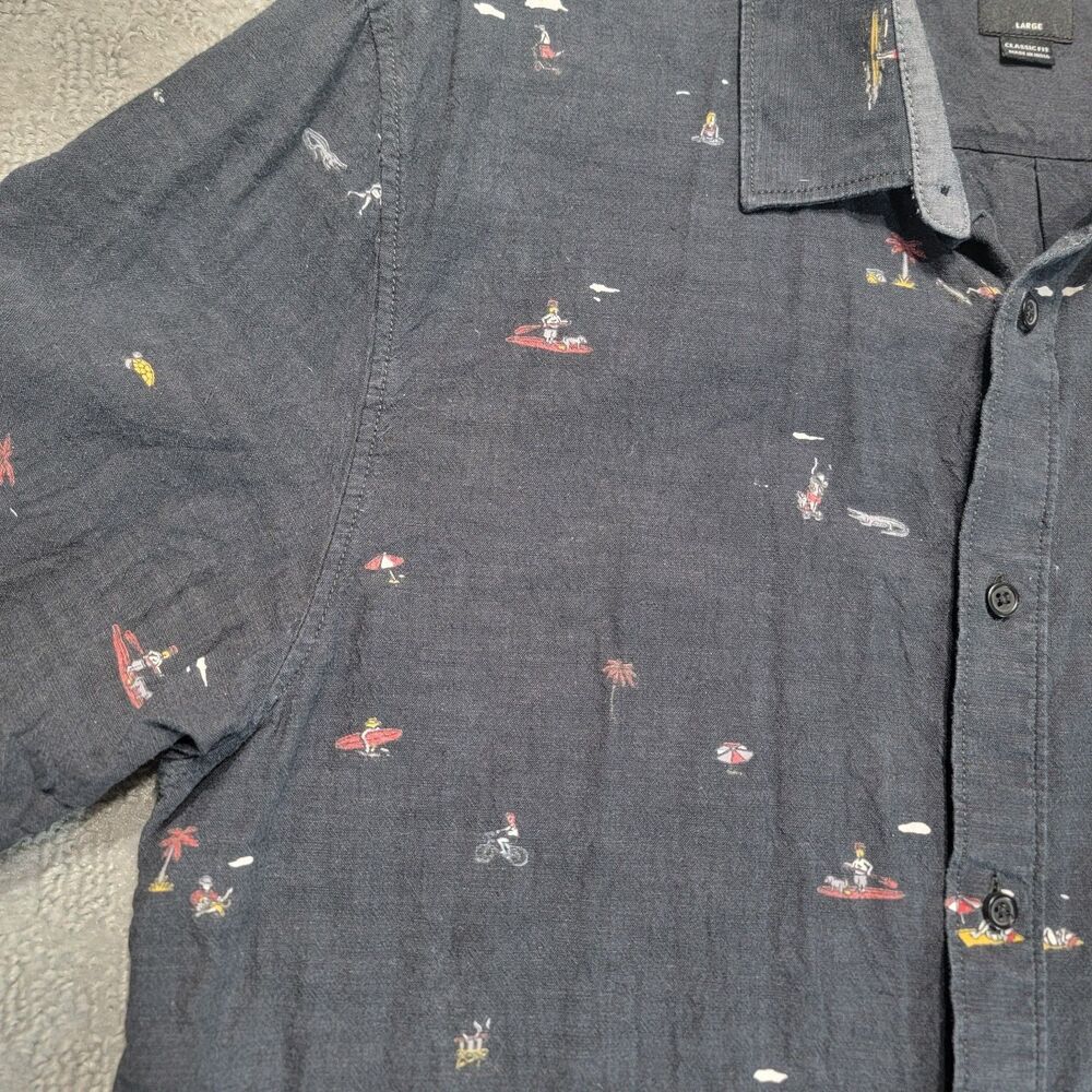 Vans Shirt Mens L Short Sleeve Button Up Black Tres Palmas Beach Scenes Print - Picture 4 of 12